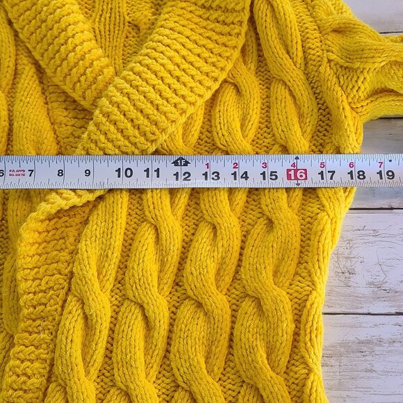 Vintage Handmade Yellow Crochet Cardigan Fisherman Cable Knit Belted Large - Picture 5 of 7